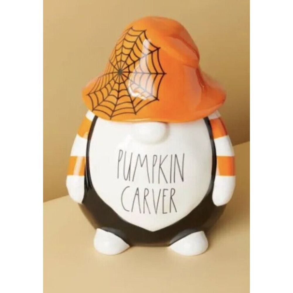 New Rae Dunn Gnome Pumpkin Carver Cookie Jar Canister Halloween 11"‎ Large